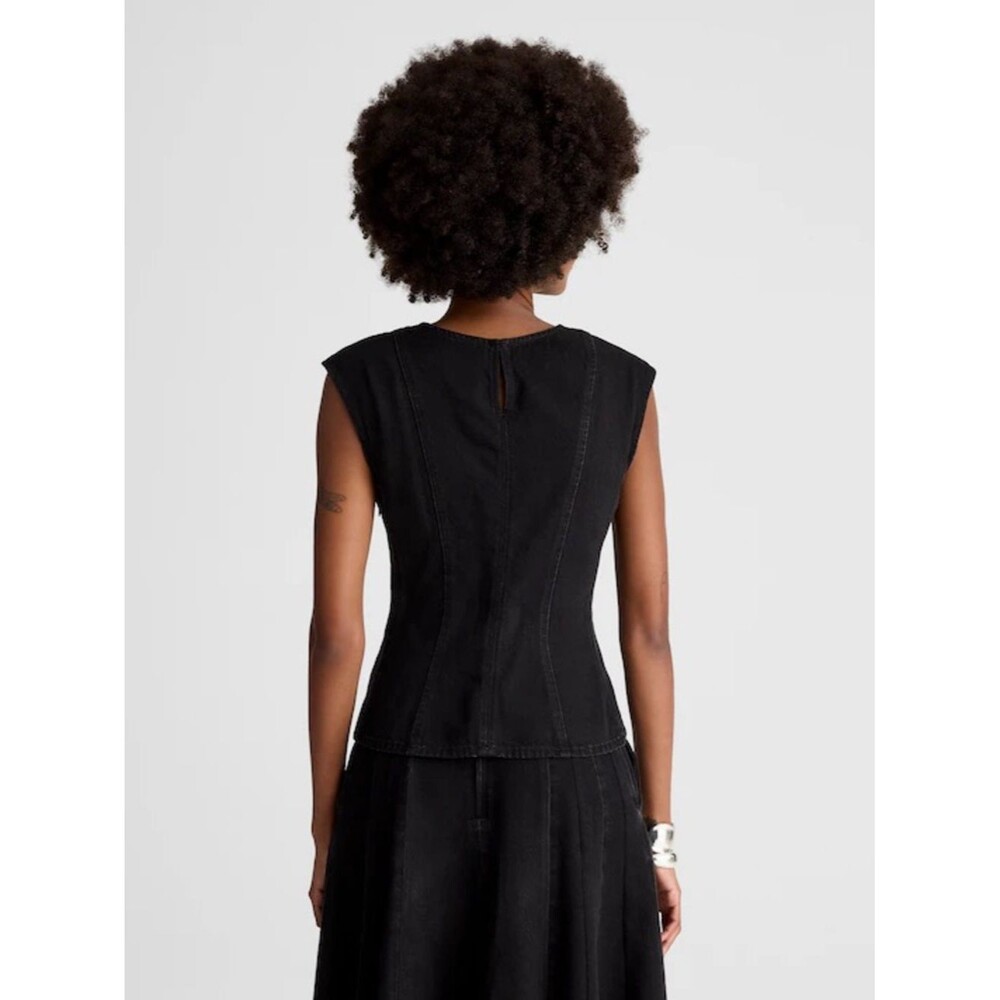 Madewell Airy Denim Seamed Scoopneck Top Size 00 Black - Picture 3 of 8